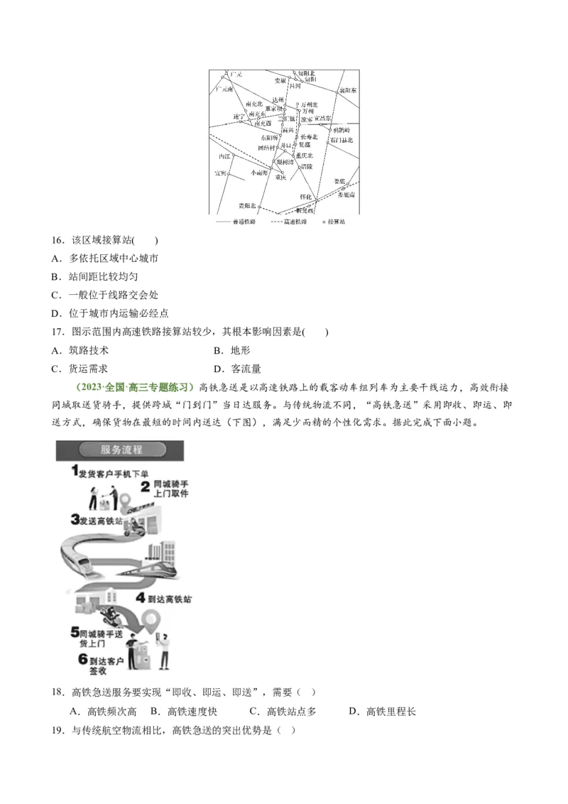 4.1区域发展对交通运输的影响（练习）（原卷版）_新高考复习资料_2024年新高考复习资料_一轮复习资料_完备战2024年高考地理一轮复习考点帮（新高考专用）_第三部分人文地理