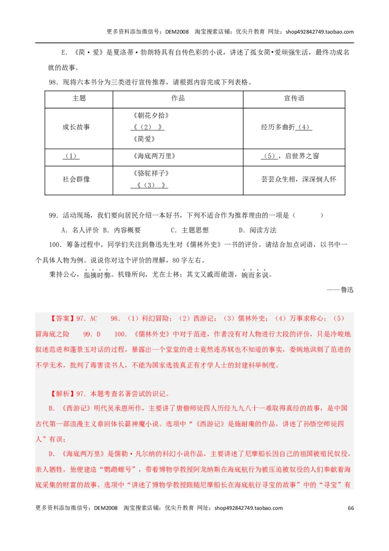 专题05综合性学习与名著导读100题-两年（2023-2024）中考二模试题汇编（上海专用）（解析版）_0122026上海中考一模二模真题试卷_2025-2012年_1.上海中考语文一模二模（14-24）_二模