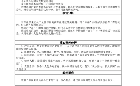 2.1《幸福生活是奋斗出来的&mdash;&mdash;幸福源自奋斗》教案设计_26新三年级道法下册（统编版）_版本一_部编版道德与法治3下_2026春新版_第二套_01.道法3下第2套课件+核心素养教案26春