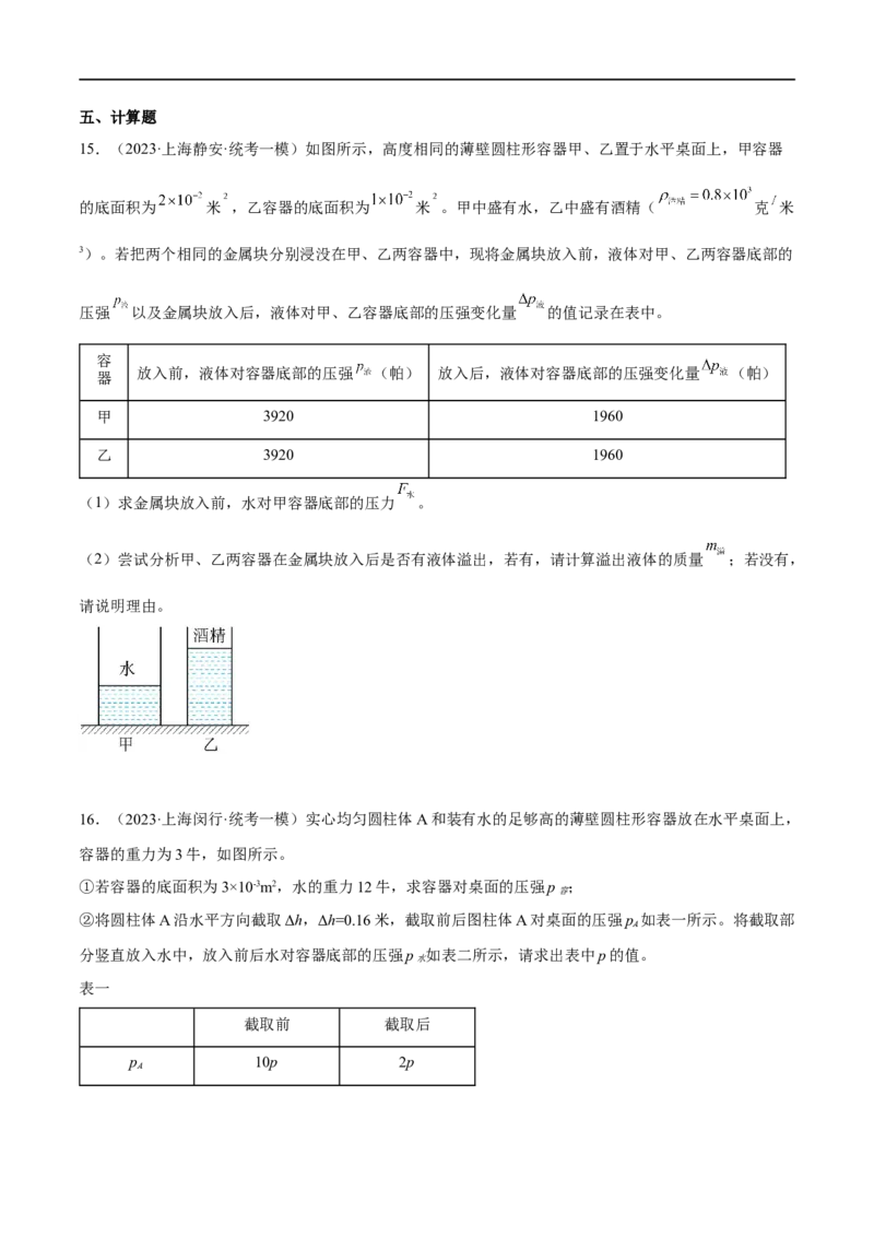 专题07压强之液体压强（原卷版）_8、物理总复习_8.中考物理总复习_2023年中考复习资料_二轮复习_备战2023年中考物理二轮四大模块针对集训（全国通用）_模块一力学