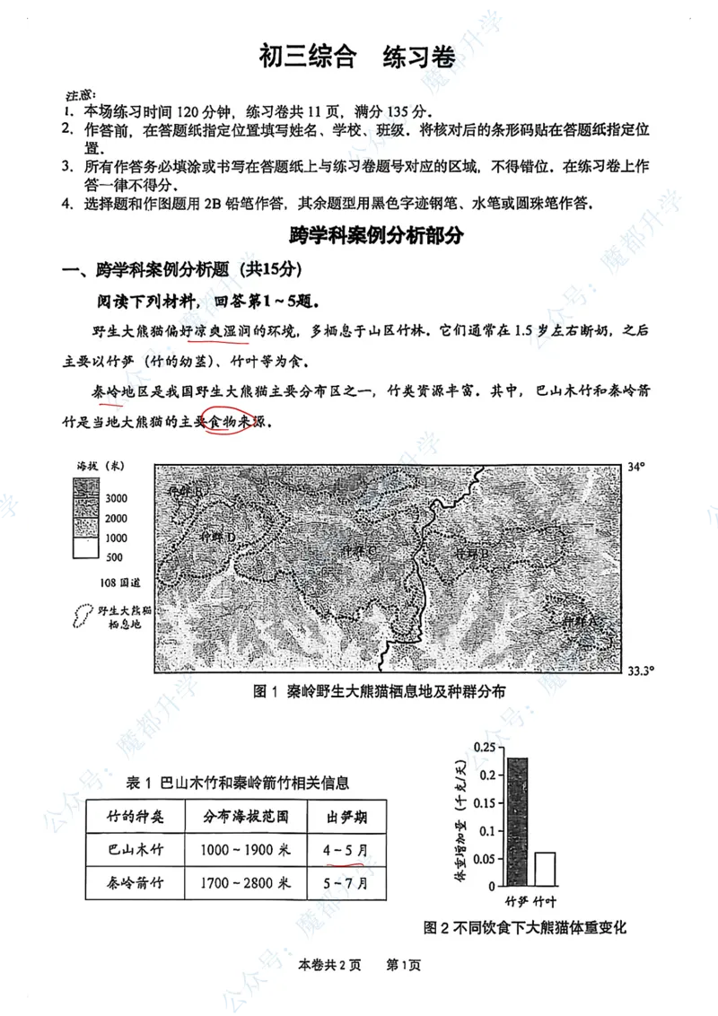 虹口跨学科手写参考答案_0122026上海中考一模二模真题试卷_2026上海二模更新中1_虹口