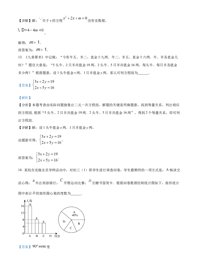精品解析：2024年上海市闵行区中考二模数学试题（解析版）_0122026上海中考一模二模真题试卷_2025-2012年_2.上海中考数学一模二模（12-24）_二模