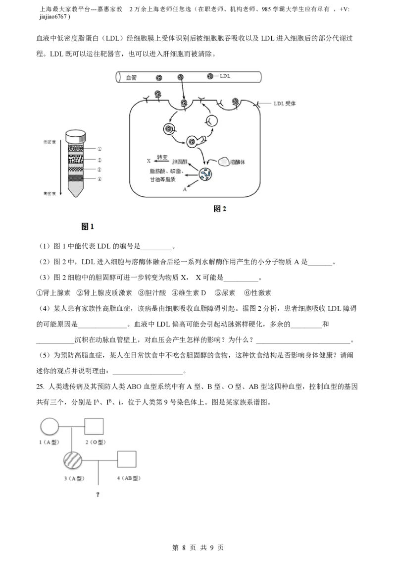 精品解析：上海市徐汇中学2021-2022学年高二上学期期中生物（等级考）试题（原卷版）_0122026上海中考一模二模真题试卷_2026年上海一模_上海1500初中高中试卷_高中_高二_上学期_2：期中