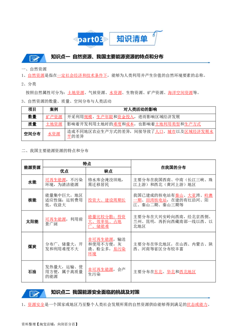 专题20资源与国家安全-口袋书2024年高考地理一轮复习知识清单_新高考复习资料_2024年新高考复习资料_一轮复习资料_完口袋书2024年高考地理一轮复习知识清单