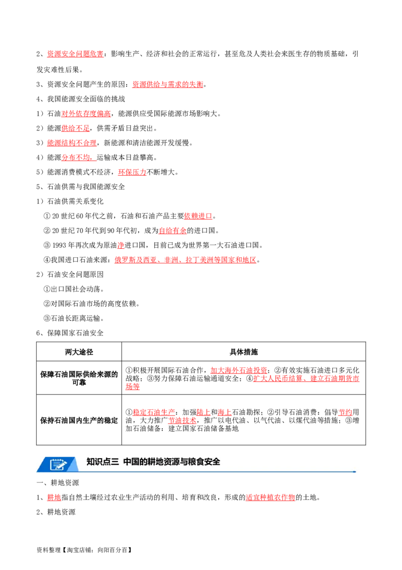 专题20资源与国家安全-口袋书2024年高考地理一轮复习知识清单_新高考复习资料_2024年新高考复习资料_一轮复习资料_完口袋书2024年高考地理一轮复习知识清单