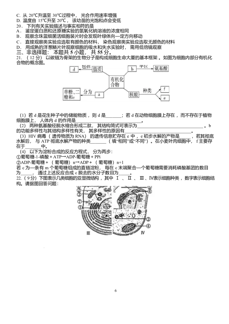 山东省泰安一中青年路校区2025-2026学年高一1月诊断性测试生物试题_2026年01月高一试卷_260118山东省泰安市第一中学（青年路校区）2025-2026学年高一上学期1月诊断性测试