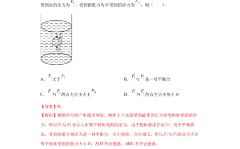 专题09-浮力（提升题）-学易金卷：2023年中考物理一模试题分项汇编（上海专用）（解析版）_0122026上海中考一模二模真题试卷_2025-2012年_4.上海中考物理一模二模（14-24）_一模