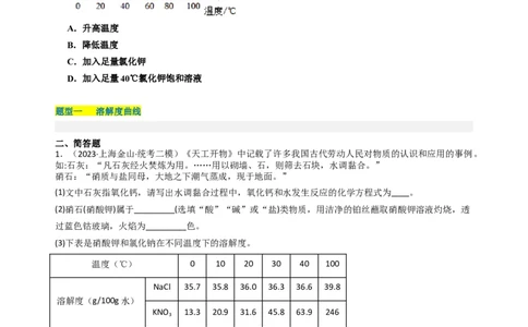 专题05溶液与溶解度曲线（原卷版）_0122026上海中考一模二模真题试卷_2025-2012年_5.上海中考化学一模二模（12-24）_二模_2023年上海市中考化学二模试卷（15份）