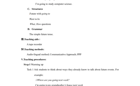 八年级英语上册教案：Unit6I&rsquo;mgoingtostudycomputerscience.（第1课时）_最新人教版英语八年级上册_老版（含有参考价值）_01教案人教版初中英语八上（多版本）易提分旗舰店