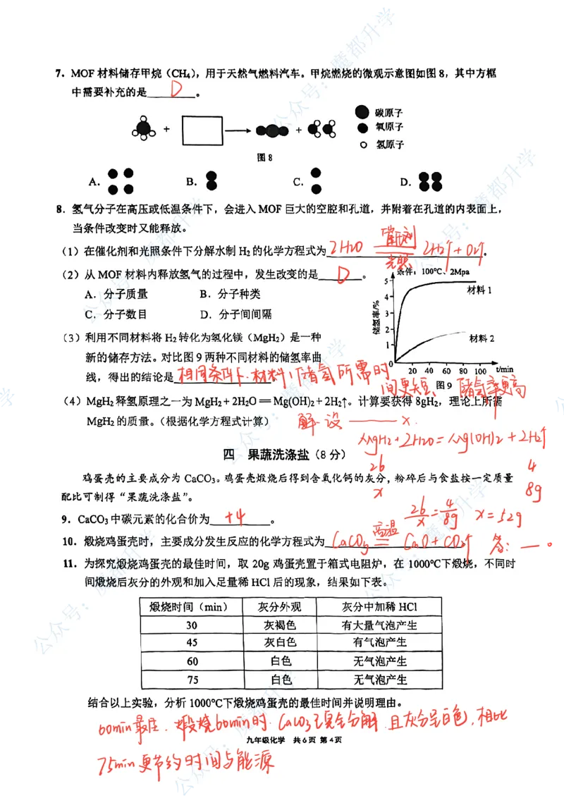 崇明化学手写参考答案_0122026上海中考一模二模真题试卷_2026上海二模更新中1_崇明