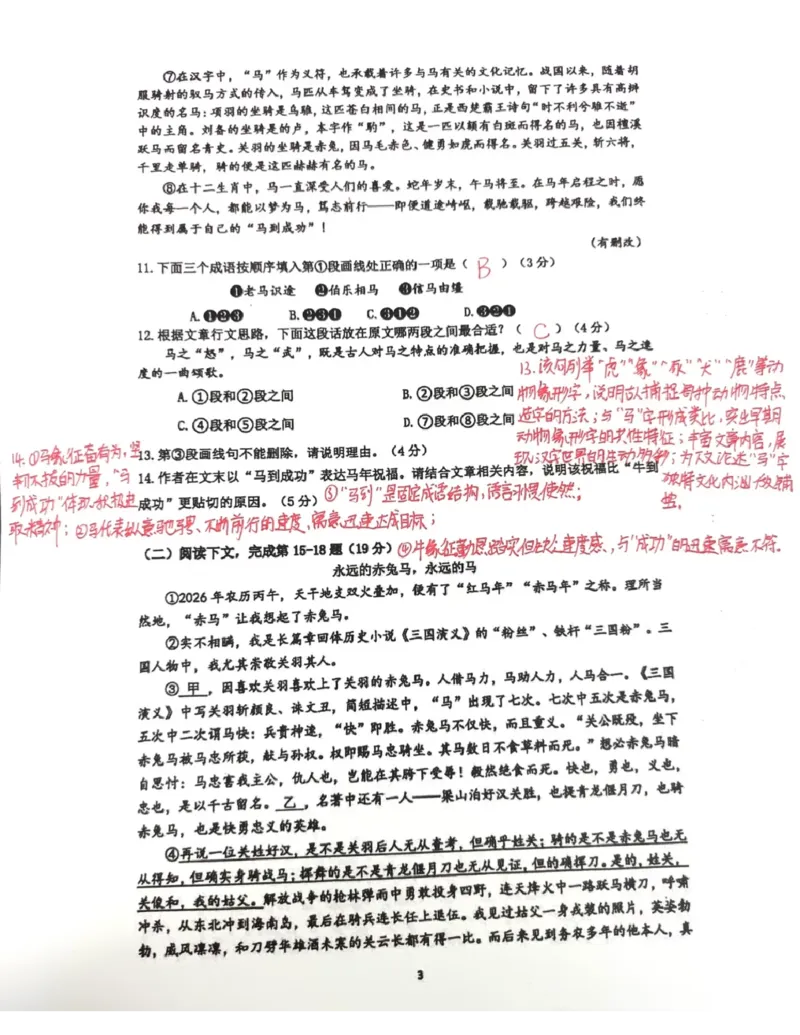 嘉定语文答案（手写参考版）_0122026上海中考一模二模真题试卷_2026上海二模更新中1_嘉定
