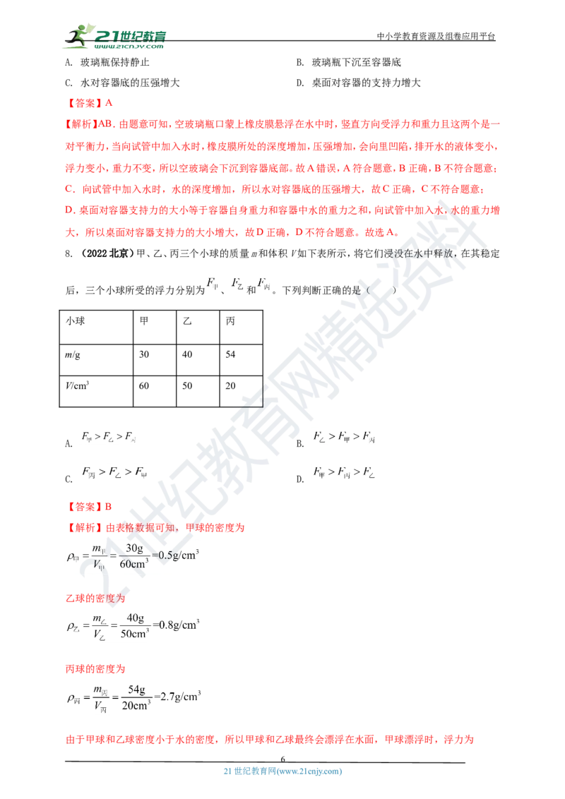 专题11浮力及阿基米德定律问题（解析版）_8、物理总复习_8.中考物理总复习_2023年中考复习资料_专项复习_2023年用小微专题精准练助力中考物理四点问题大突破