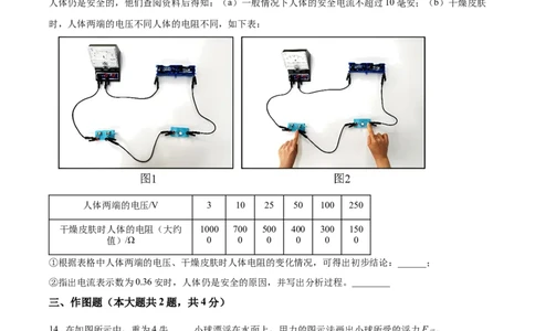 精品解析：2024年上海市黄浦区中考一模物理试题（原卷版）_0122026上海中考一模二模真题试卷_2025-2012年_4.上海中考物理一模二模（14-24）_一模_2024年上海市中考物理一模试卷（16区）