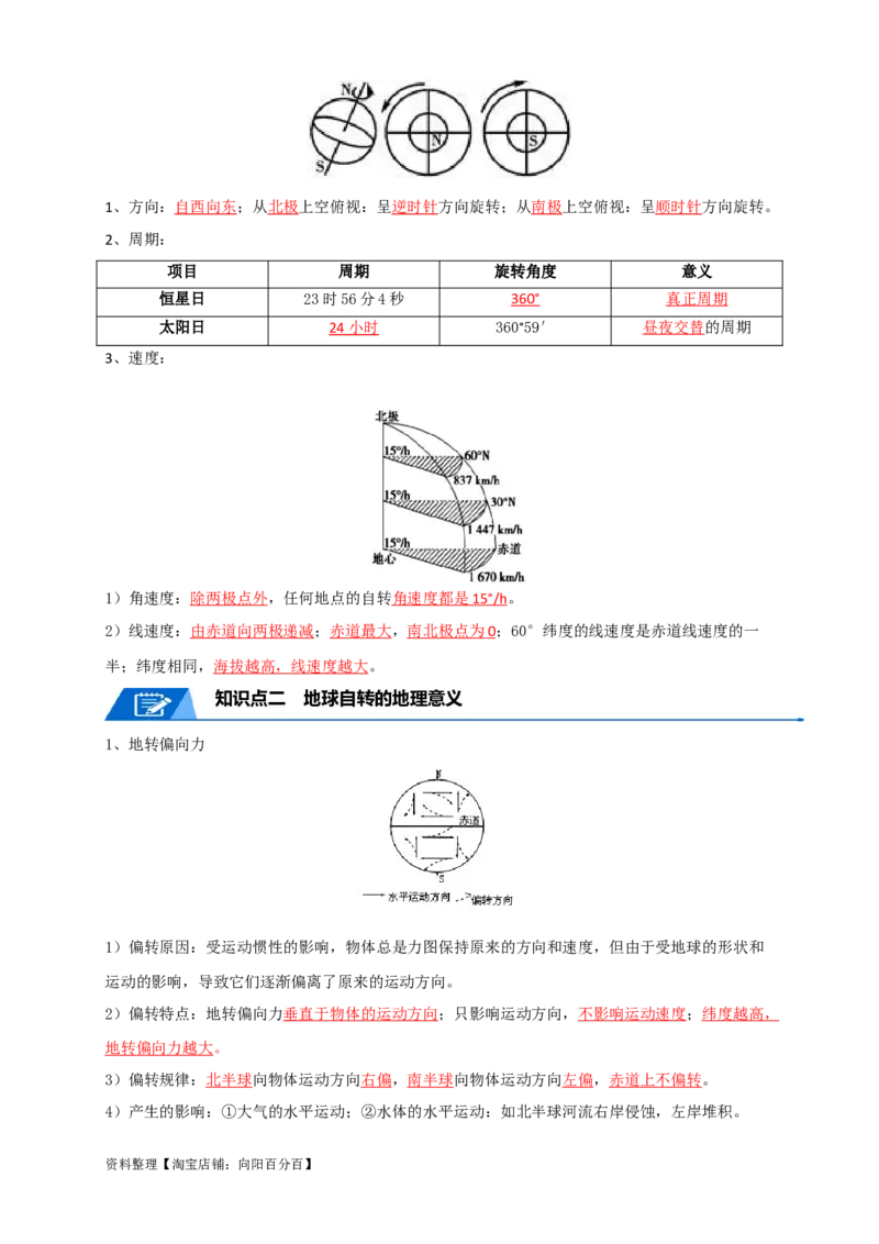 专题03地球运动-口袋书2024年高考地理一轮复习知识清单_新高考复习资料_2024年新高考复习资料_一轮复习资料_完口袋书2024年高考地理一轮复习知识清单