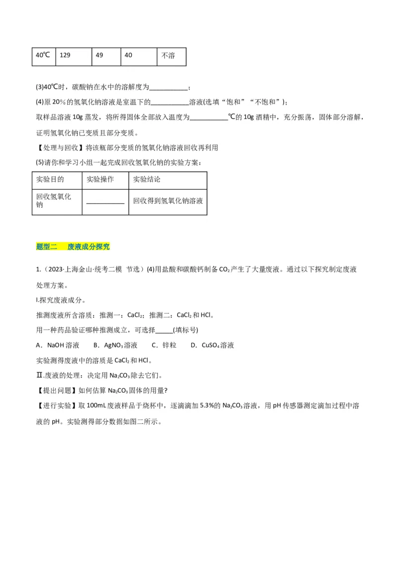 专题11探究性实验（原卷版）_0122026上海中考一模二模真题试卷_2025-2012年_5.上海中考化学一模二模（12-24）_二模_2023年上海市中考化学二模试卷（15份）