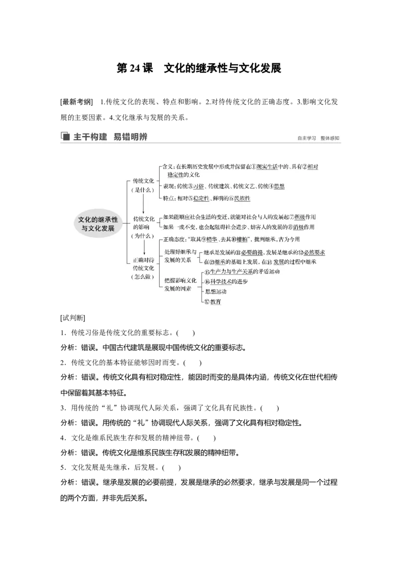 67第十单元文化传承与创新第24课　文化的继承性与文化发展_通用版（老高考）复习资料_2023年复习资料_一轮+二轮_政治高三一轮复习系列_976