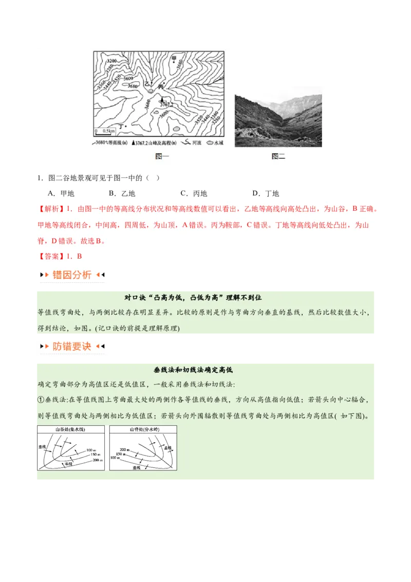 专题01等高线提分突破（5大易错）-备战2024年高考地理考试易错题（全国通用）（原卷版）_新高考复习资料_2024年新高考复习资料_专项复习资料