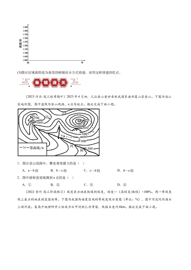 专题01等高线提分突破（5大易错）-备战2024年高考地理考试易错题（全国通用）（原卷版）_新高考复习资料_2024年新高考复习资料_专项复习资料