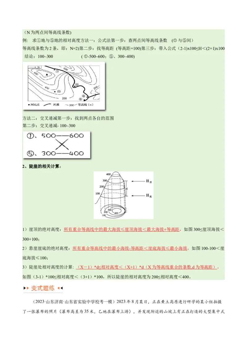 专题01等高线提分突破（5大易错）-备战2024年高考地理考试易错题（全国通用）（原卷版）_新高考复习资料_2024年新高考复习资料_专项复习资料