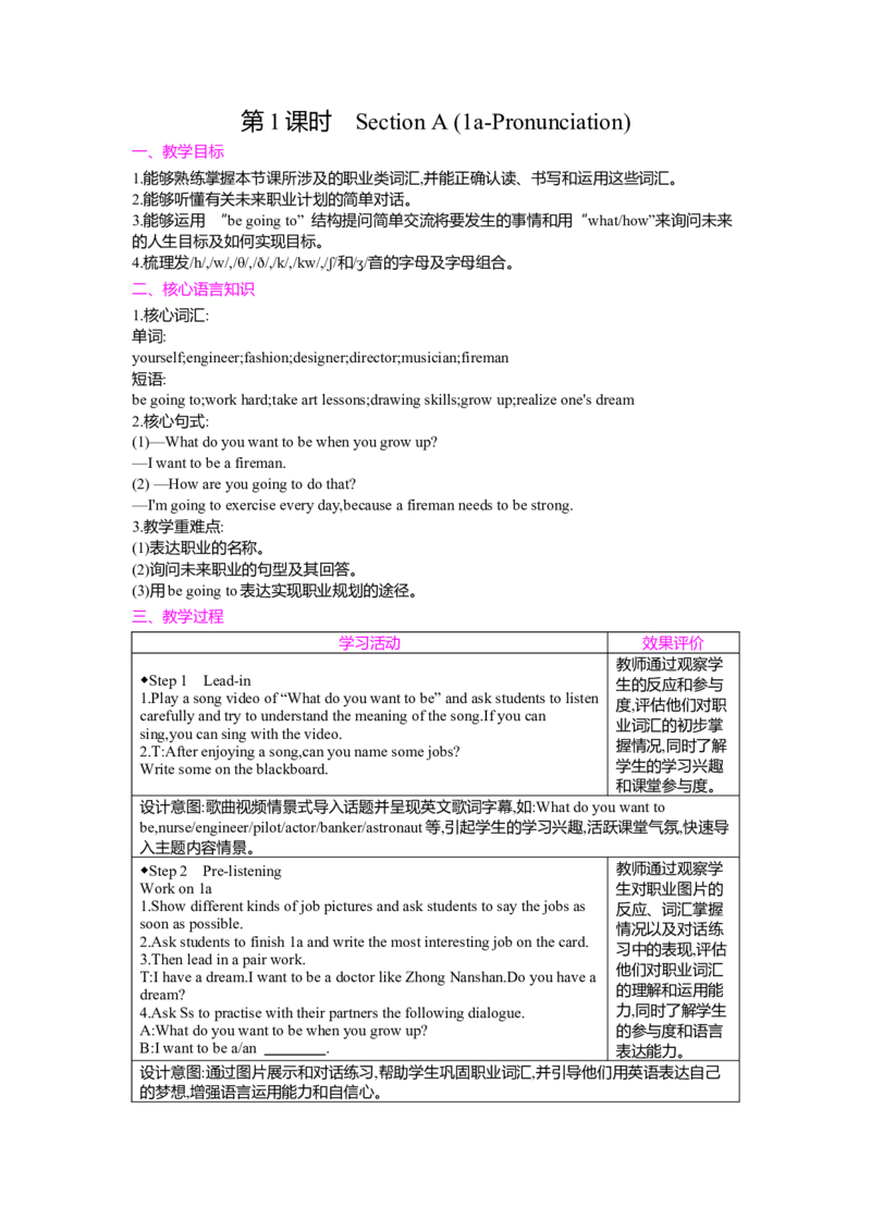 Unit6PlanforYourself第1课时SectionA(1a-Pronunciation)教案人教版（2024）八年级上册_最新人教版英语八年级上册_新版_初中英语8上新更新第二套可选择_04教案（齐全）_中文版（齐全）