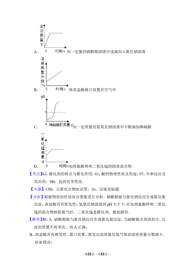 （赠送）2016年上海市杨浦区中考化学三模试卷_0122026上海中考一模二模真题试卷_2025-2012年_5.上海中考化学一模二模（12-24）_一模_2016年上海市中考化学一模试卷（15份）