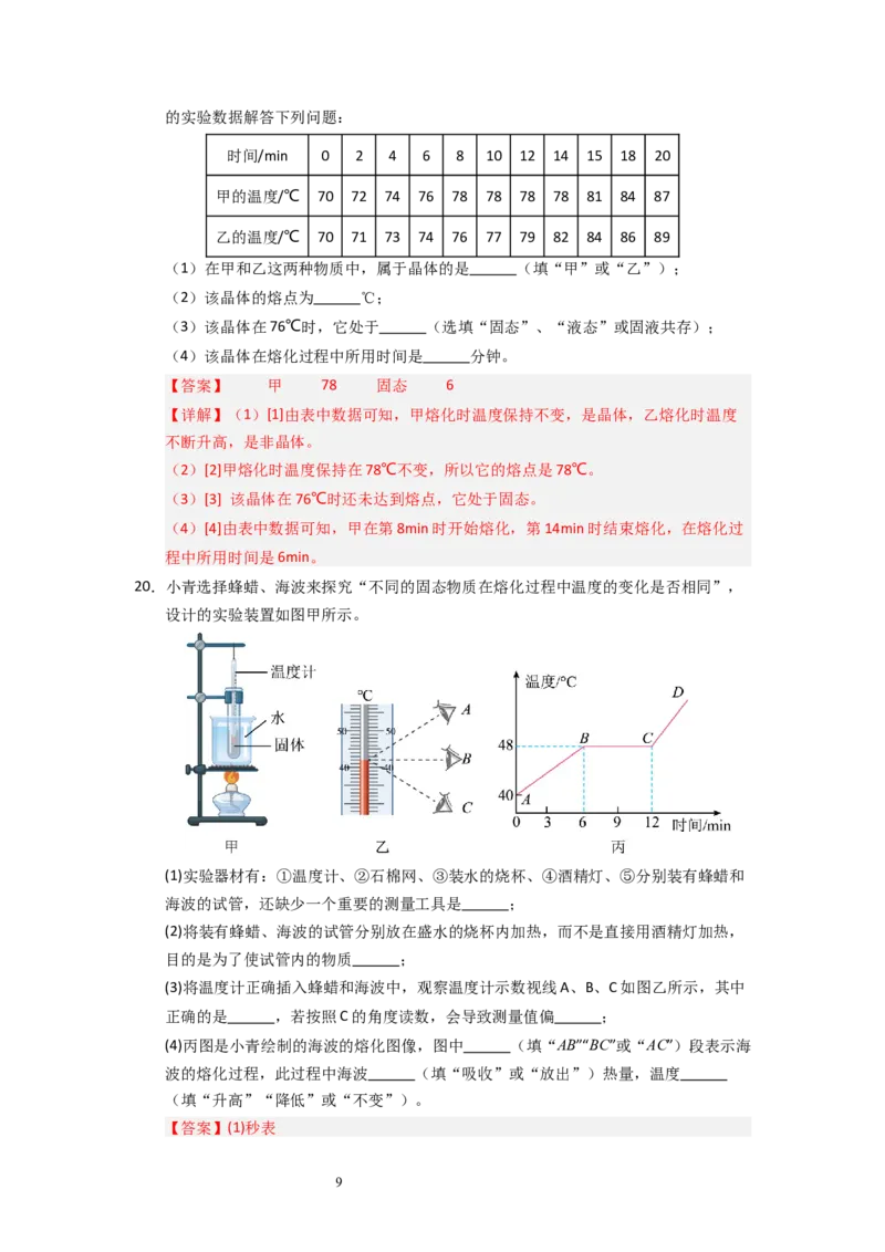 4.3熔化和凝固（专题训练）五大题型（解析版）_8上-初中物理苏科版(4)_03讲义