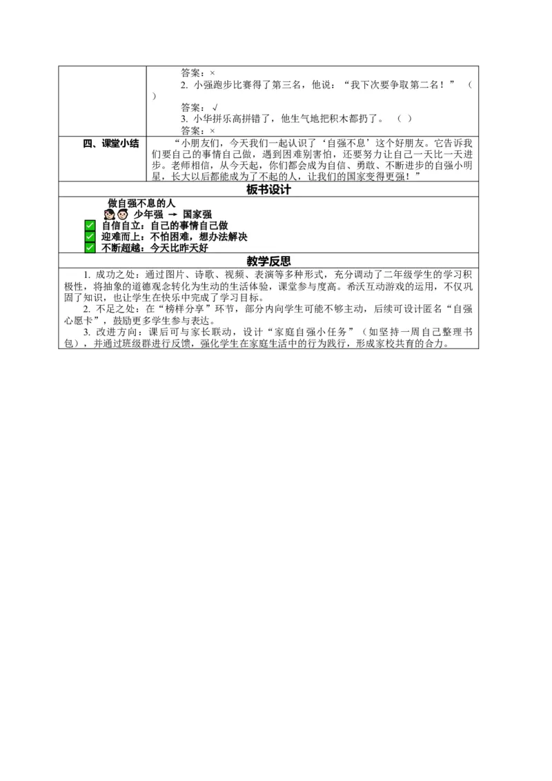 11.2《少年当自强&mdash;&mdash;做自强不息的人》教案设计(1)_26新二年级道法下册（统编版）_版本一_部编版道德与法治2下_2026春新版_第4套-小_02.道德2下-表格式核心素养教案+PPT课件第2套已更完