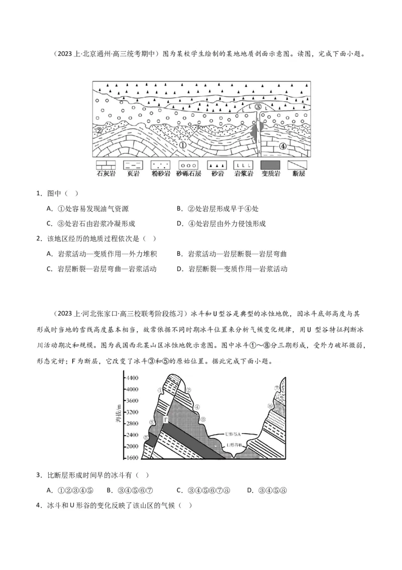 专题05地质地貌易错突破（4大易错）-备战2024年高考地理考试易错题（全国通用）（原卷版）_新高考复习资料_2024年新高考复习资料_专项复习资料