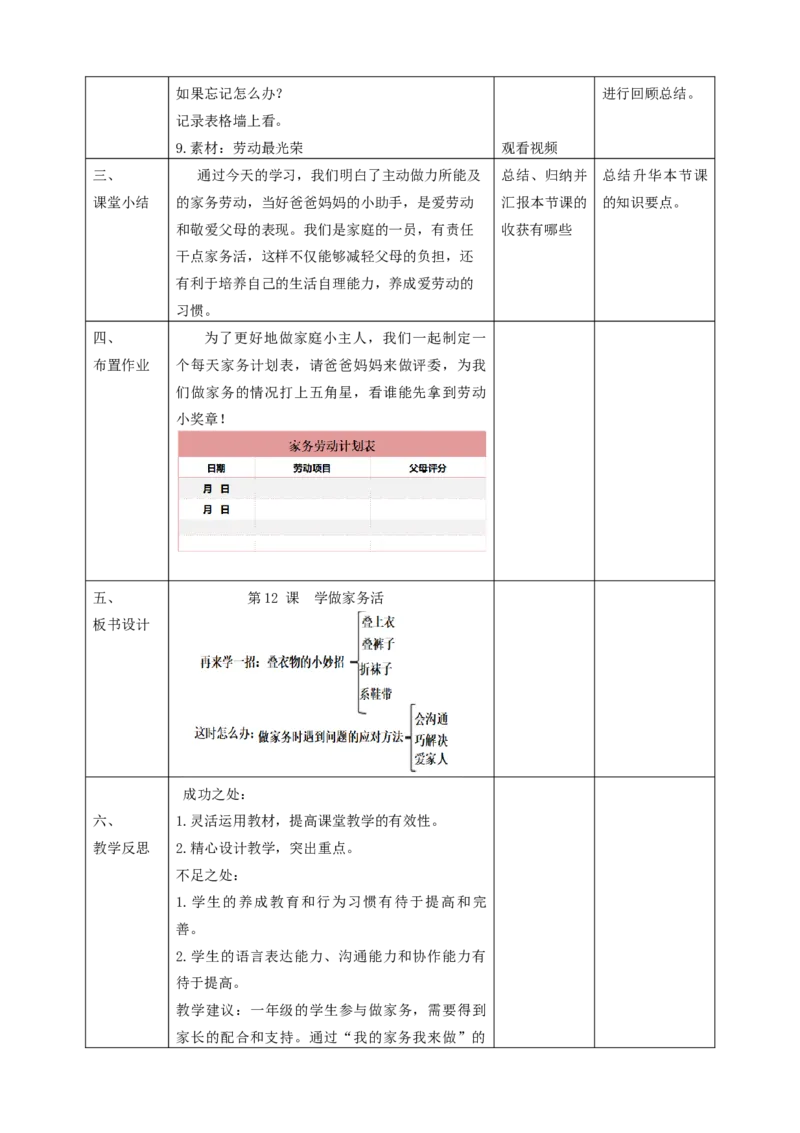12学做家务活第二课时（教学设计）_26新一年级道法下册（统编版）_核心素养教案