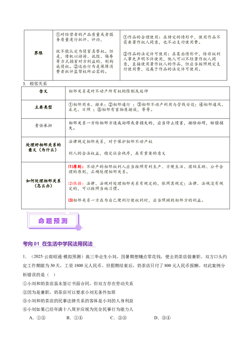专题13民事权利义务家庭婚姻（讲义）（解析版）_42025年新高考资料_二轮复习_上好课2025年高考政治二轮复习讲练测（新高考通用）338376762
