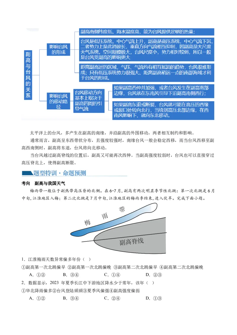 专题03微专题云雾雪、副高、特殊天气系统和现象（讲义）（原卷版）_新高考复习资料_2024年新高考复习资料_二轮复习资料_2024年高考地理二轮复习讲练测（新教材新高考）_配套讲义
