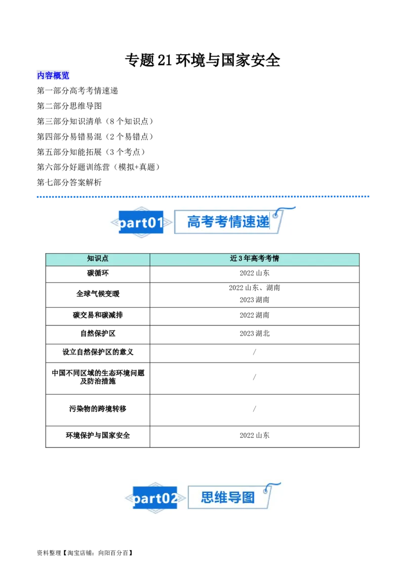 专题21环境与国家安全-口袋书2024年高考地理一轮复习知识清单_新高考复习资料_2024年新高考复习资料_一轮复习资料_完口袋书2024年高考地理一轮复习知识清单