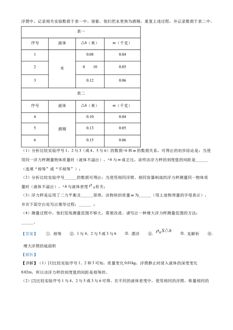 精品解析：2022年上海市浦东新区中考二模物理试题（解析版）_0122026上海中考一模二模真题试卷_2025-2012年_4.上海中考物理一模二模（14-24）_二模_2022年上海市中考物理二模试卷（16份）