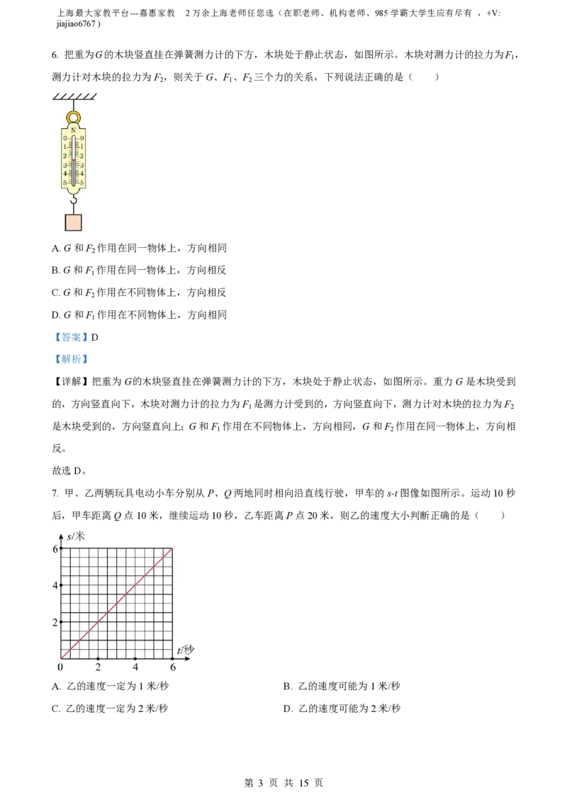 精品解析：上海市闵行区七宝第二中学2022-2023学年八年级下学期期末物理试题（解析版）_0122026上海中考一模二模真题试卷_2026年上海一模_上海1500初中高中试卷_初中_八年级_下学期