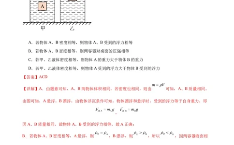 专题10浮力《浮力》章末综合训练（教师版）_8、物理总复习_8.中考物理总复习_2024年中考复习资料_专项复习资料_完三年（2021&mdash;2023）中考真题分项精编（全国通用）