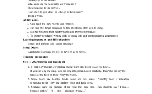 unit2Howoftendoyouexercise全单元教案（5课时）_最新人教版英语八年级上册_老版（含有参考价值）_01教案人教版初中英语八上（多版本）易提分旗舰店