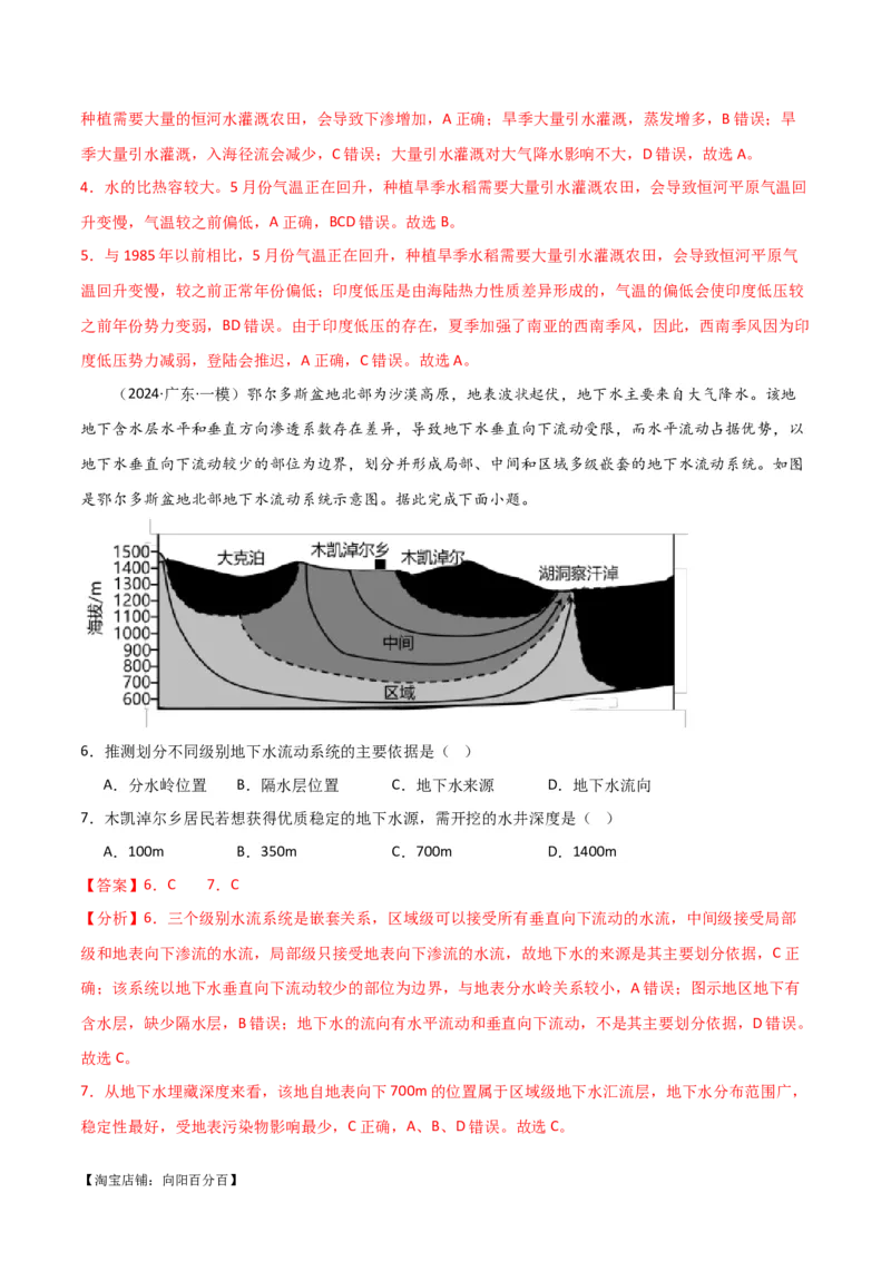 专题04地球上的水易错突破（4大易错）-备战2024年高考地理考试易错题（全国通用）（解析版）_新高考复习资料_2024年新高考复习资料_专项复习资料_教师版（含答案解析）