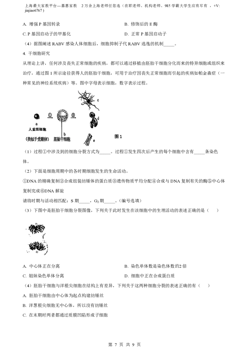 精品解析：上海市曹杨二中2022-2023学年高一下学期期末生物试题（原卷版）_0122026上海中考一模二模真题试卷_2026年上海一模_上海1500初中高中试卷_高中_高一_下学期_3：期末
