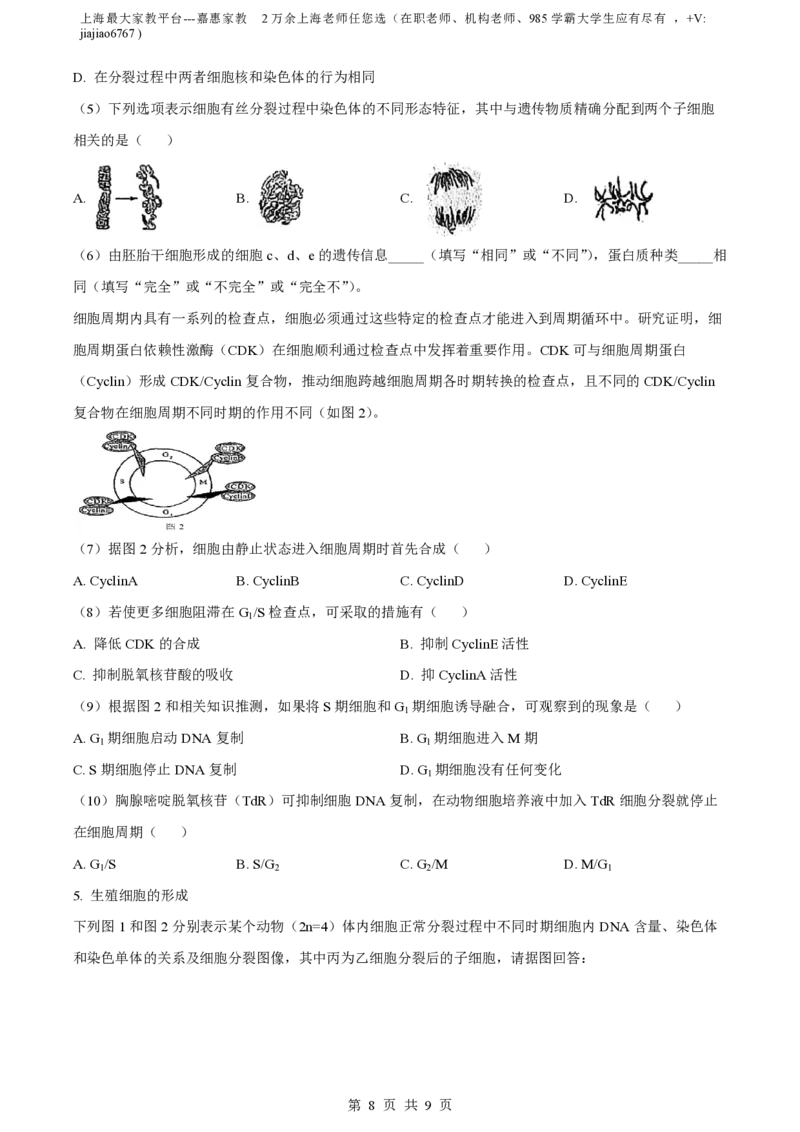 精品解析：上海市曹杨二中2022-2023学年高一下学期期末生物试题（原卷版）_0122026上海中考一模二模真题试卷_2026年上海一模_上海1500初中高中试卷_高中_高一_下学期_3：期末