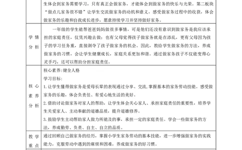 12学做家务活第一课时（教学设计）_26新一年级道法下册（统编版）_核心素养教案