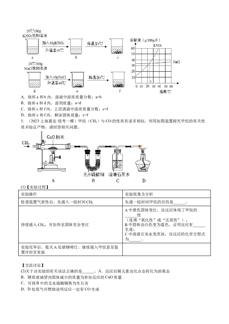 专题07简答题溶液题、压轴题（原卷版）_0122026上海中考一模二模真题试卷_2025-2012年_5.上海中考化学一模二模（12-24）_一模_2023年上海市中考化学一模试卷（15区）