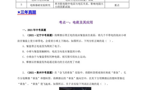 专题12电路基础（原卷版）_8、物理总复习_8.中考物理总复习_2022年中考复习资料_三年（2019-2021）中考真题物理分项汇编（全国通用）