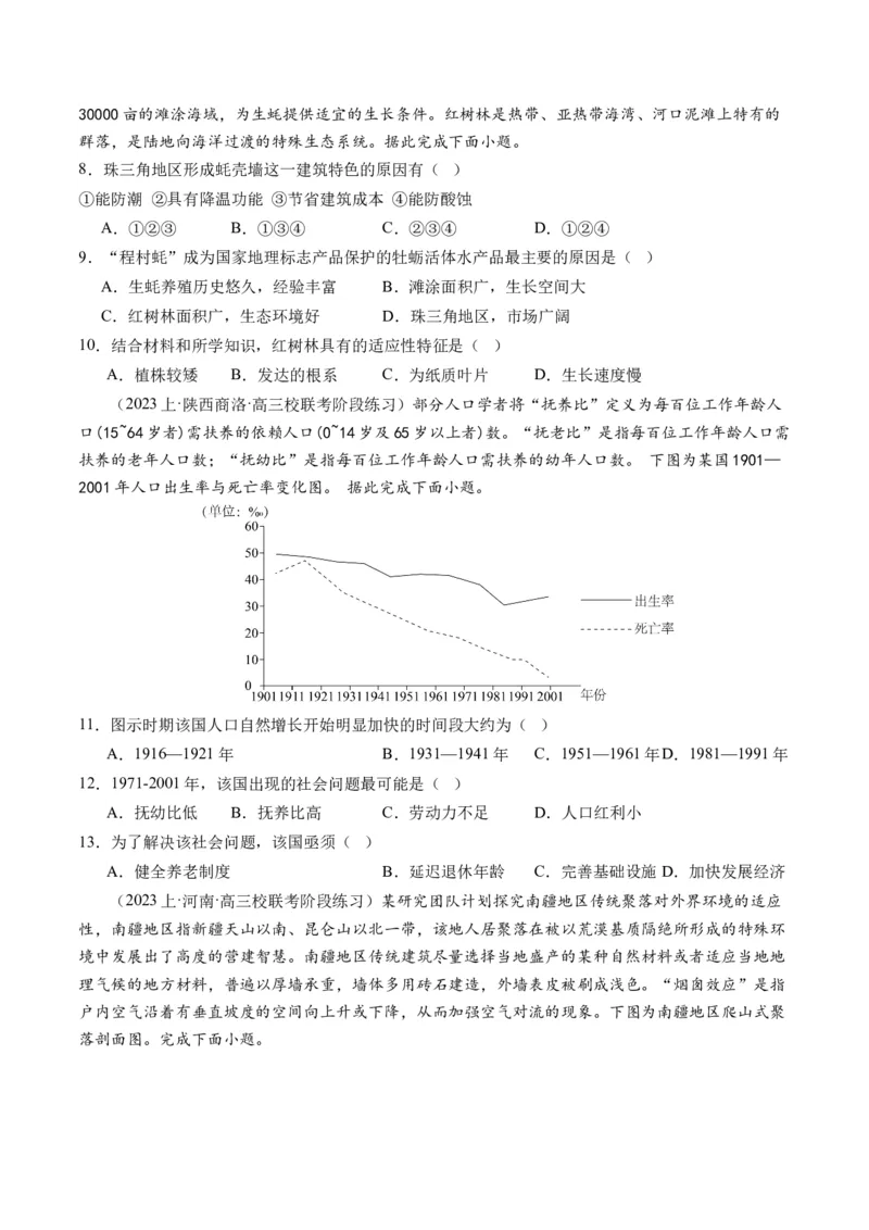 专题08微专题人口问题、传统文化和民居、城市群（练习）（原卷版）_新高考复习资料_2024年新高考复习资料_二轮复习资料_2024年高考地理二轮复习讲练测（新教材新高考）_配套练习