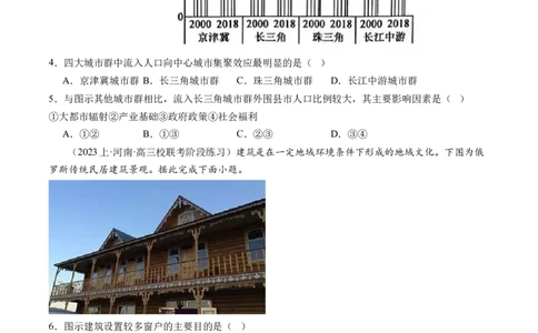 专题08微专题人口问题、传统文化和民居、城市群（练习）（原卷版）_新高考复习资料_2024年新高考复习资料_二轮复习资料_2024年高考地理二轮复习讲练测（新教材新高考）_配套练习