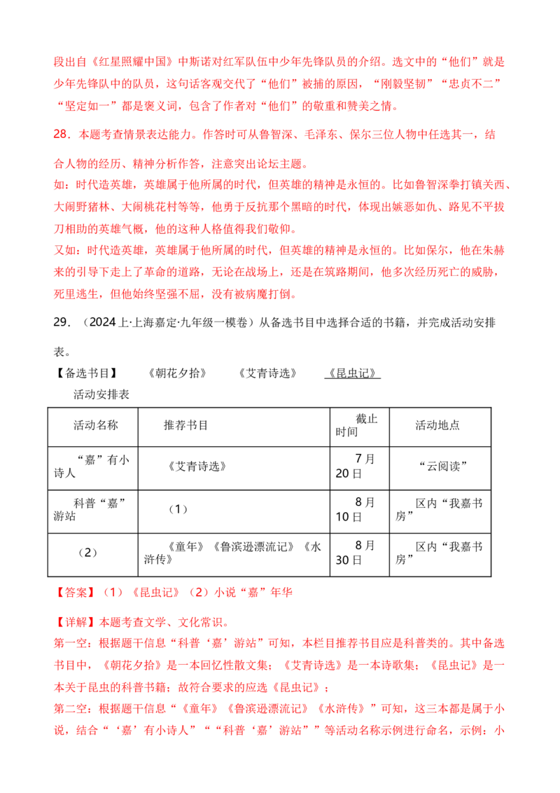 专题06综合性学习之名著类（解析版）-好题汇编2024年中考语文一模试题分类汇编（上海专用）_0122026上海中考一模二模真题试卷_2025-2012年_1.上海中考语文一模二模（14-24）_一模