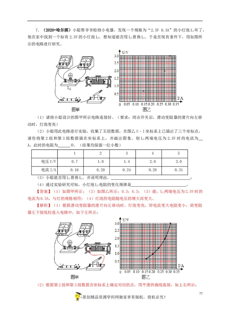 专项五电流与电压和电阻关系、电阻测量（解析版）_8、物理总复习_8.中考物理总复习_2022年中考复习资料_三年（2019-2021）中考真题物理分项汇编（全国通用）
