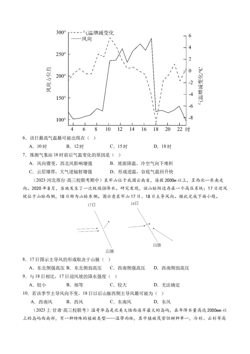 专题03大气运动规律（练习）（原卷版）_新高考复习资料_2024年新高考复习资料_二轮复习资料_2024年高考地理二轮复习讲练测（新教材新高考）_配套练习