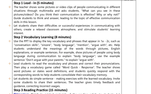 Unit8Let'sCommunicate!第3课时教案（表格式）_最新人教版英语八年级上册_新版_初中英语8上新更新第三套可选择_02教案_英文版