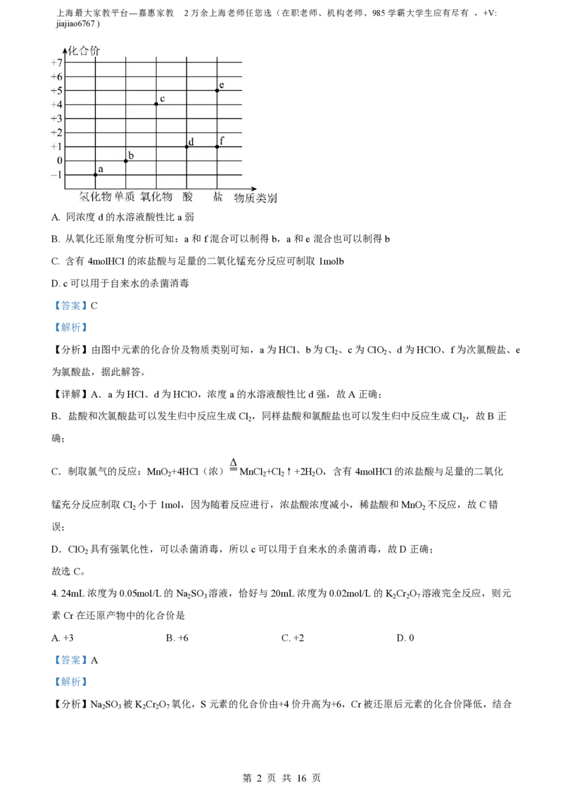 精品解析：上海市华东师范大学第二附属中学2022-2023学年高一上学期期末考试化学试题（解析版）_0122026上海中考一模二模真题试卷_2026年上海一模_上海1500初中高中试卷_高中_高一