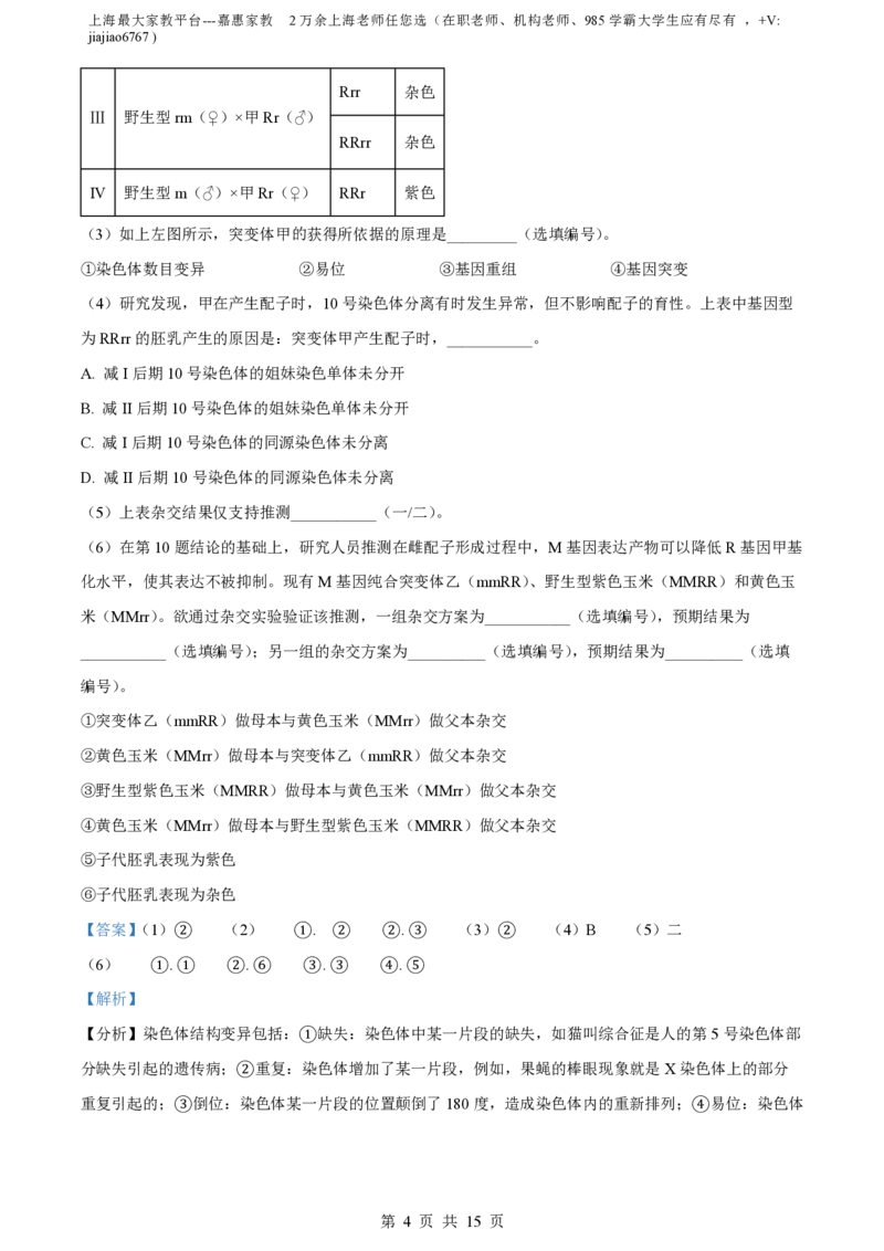 精品解析：上海市复旦大学附属中学2022-2023学年高二下学期期末等级性考试生物试题（解析版）_0122026上海中考一模二模真题试卷_2026年上海一模_上海1500初中高中试卷_高中_高二_下学期